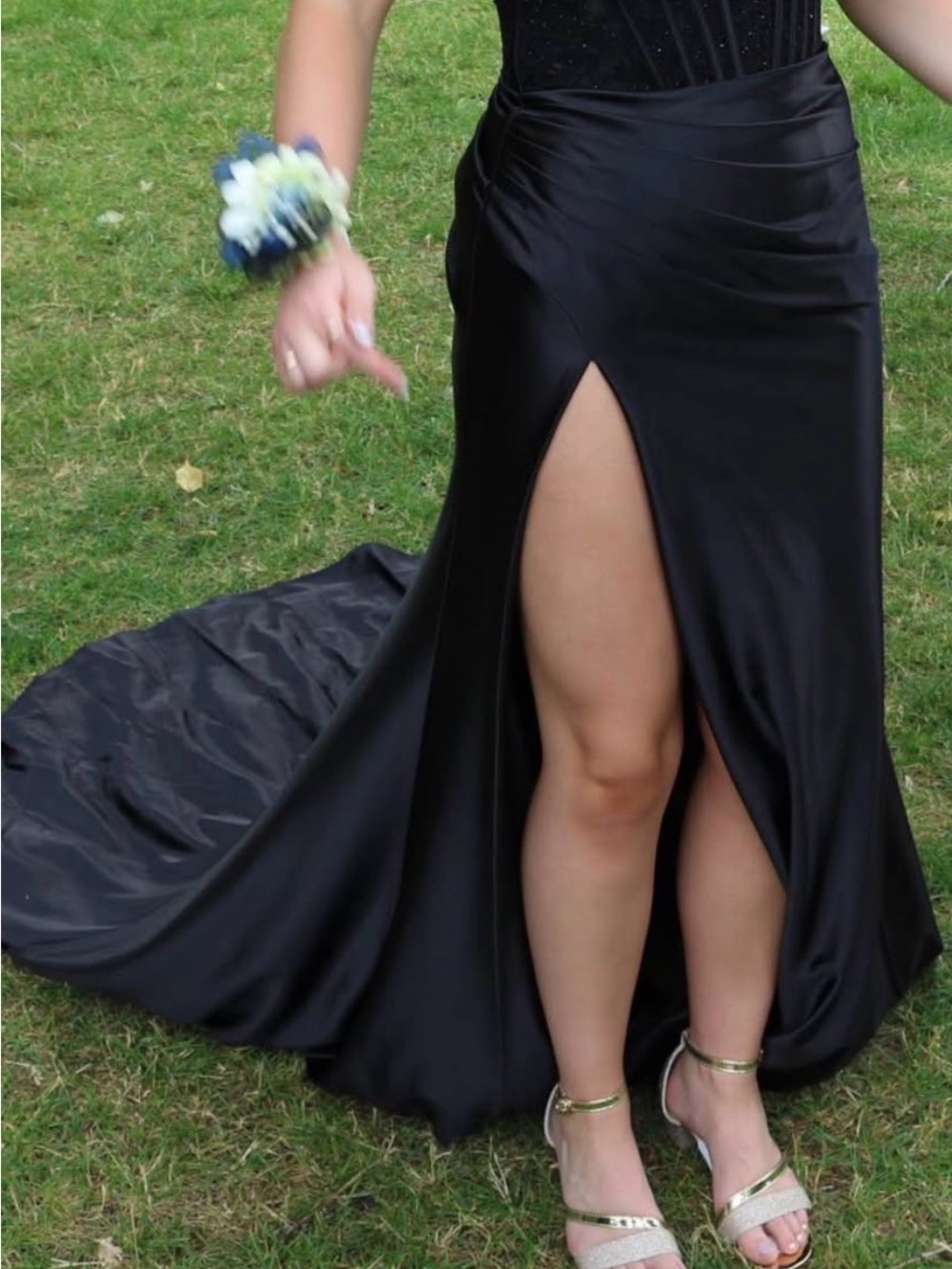 Black Satin Prom Gown with High Slit